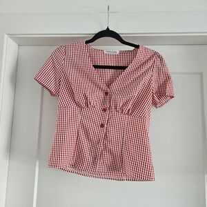 Charming Red Gingham Blouse Cottagecore - XS